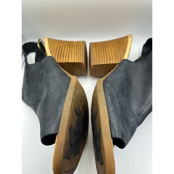 Born Black Leather Peep Toe Slingback Block Heel Sandals Women 11M - Picture 4 of 8